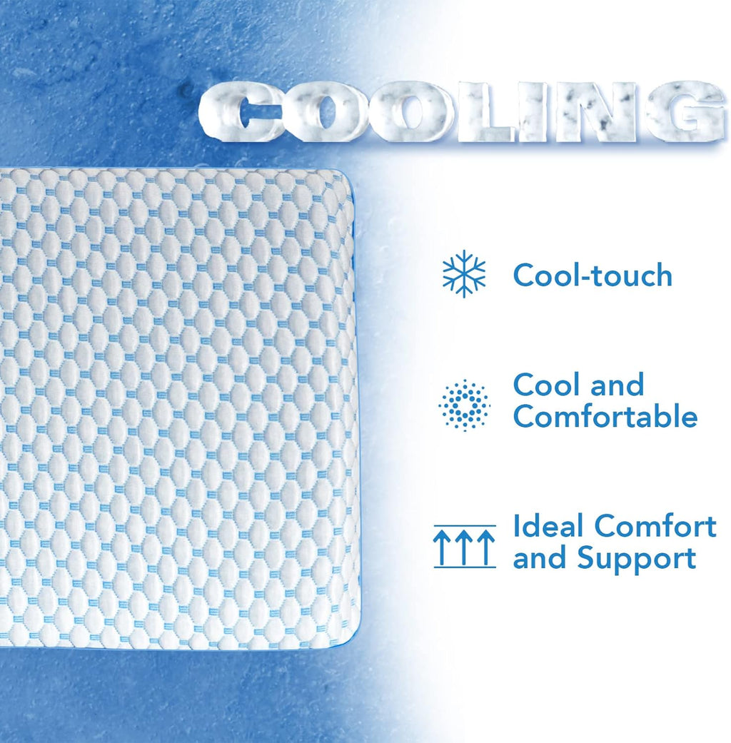 Skiennix Ultra Thin Flat Pillow - Cooling Gel Memory Foam for Stomach & Back Sleepers | 2.75-Inch Design