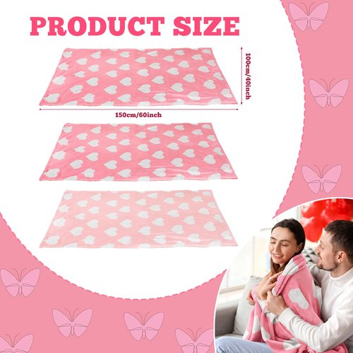 Buryeah 6 Pcs Valentines Pink Heart Blanket 40"x60" Valentine's Day Throw Blanket with Heart Valentine's Day Gifts Pink Flannel Soft Lightweight Aesthetic Plush Room Decor for Sofa Couch Travel Bed