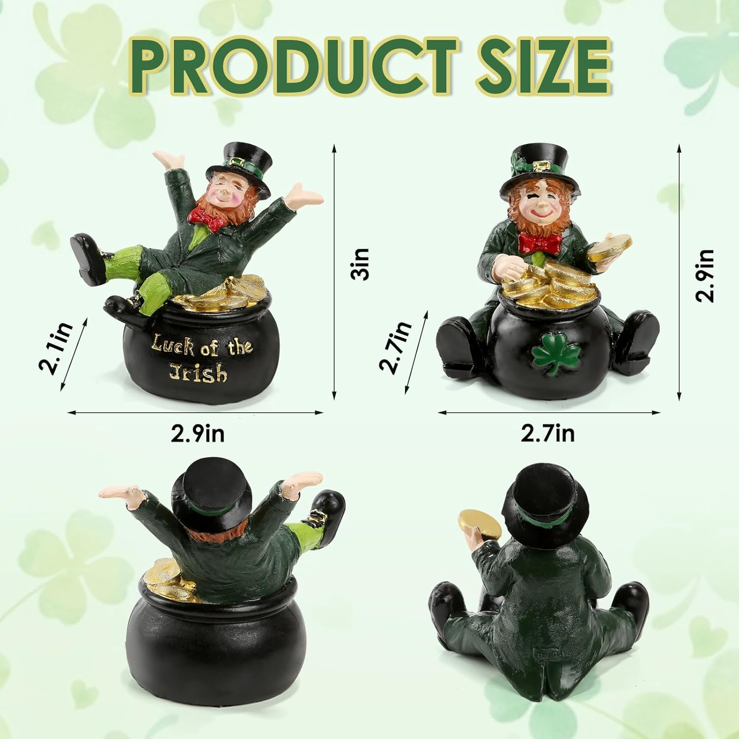 Regine Switzerland St. Patrick's Day Decorations - Set of 2 Leprechaun Figurines with Pot of Gold | Lucky Irish Home Decor