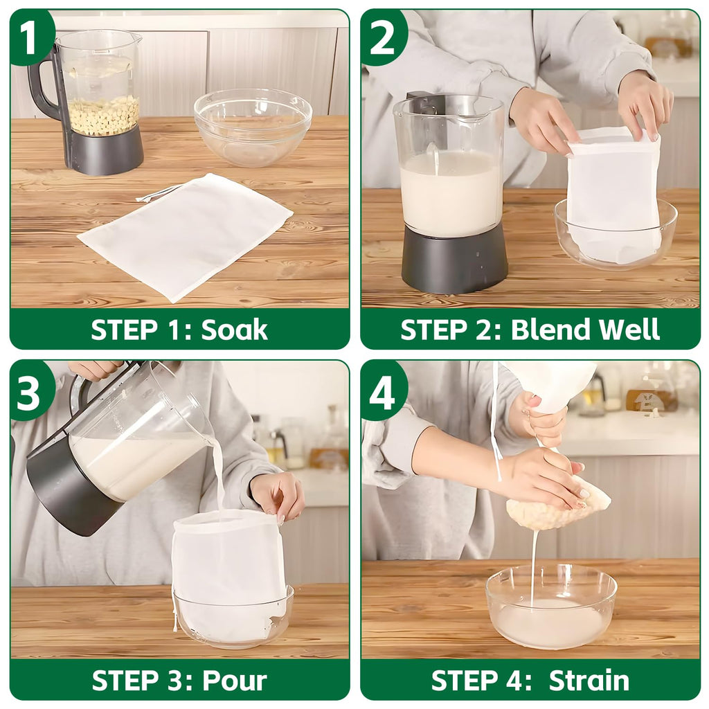 uadbau 6 Pcs Nut Milk Bag 12 x 8 Inch Yogurt Strainer 200 Mesh Cheese Cloth Bag for Straining Reusable Fine Mesh Strainer for Filtering Yogurt Juice Coffee Tofu Tea Cheese
