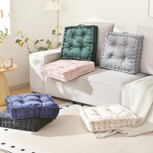 RuzRhyth Square Floor Pillows, Large Floor Cushion for Adults Kids, Meditation Floor Pillow Seating Cushion with Shredded Memory Foam and Silk Wadding, 20"x20"x5" Blush