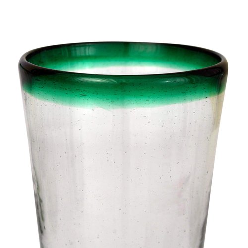 "NOVICA Artisan Crafted Recycled, 15 Oz 'Conical' (Set of 6) Blown glass, 6" H x 3.9", Green/Clear" (14345)