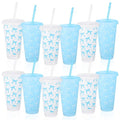 Pickmesh 12 Pcs 24 oz Blue Bow Plastic Cups with Lid and Straw Gift Coquette Bow Birthday Decorations Reusable Party Cups Tumbler Water Bottle Gift for Wedding Bridal Engagement Baby Shower