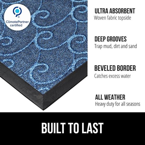GORILLA GRIP Waterproof All-Season WeatherMAX Doormat - Stain & Fade Resistant, 29x17, Ocean Blue Waves