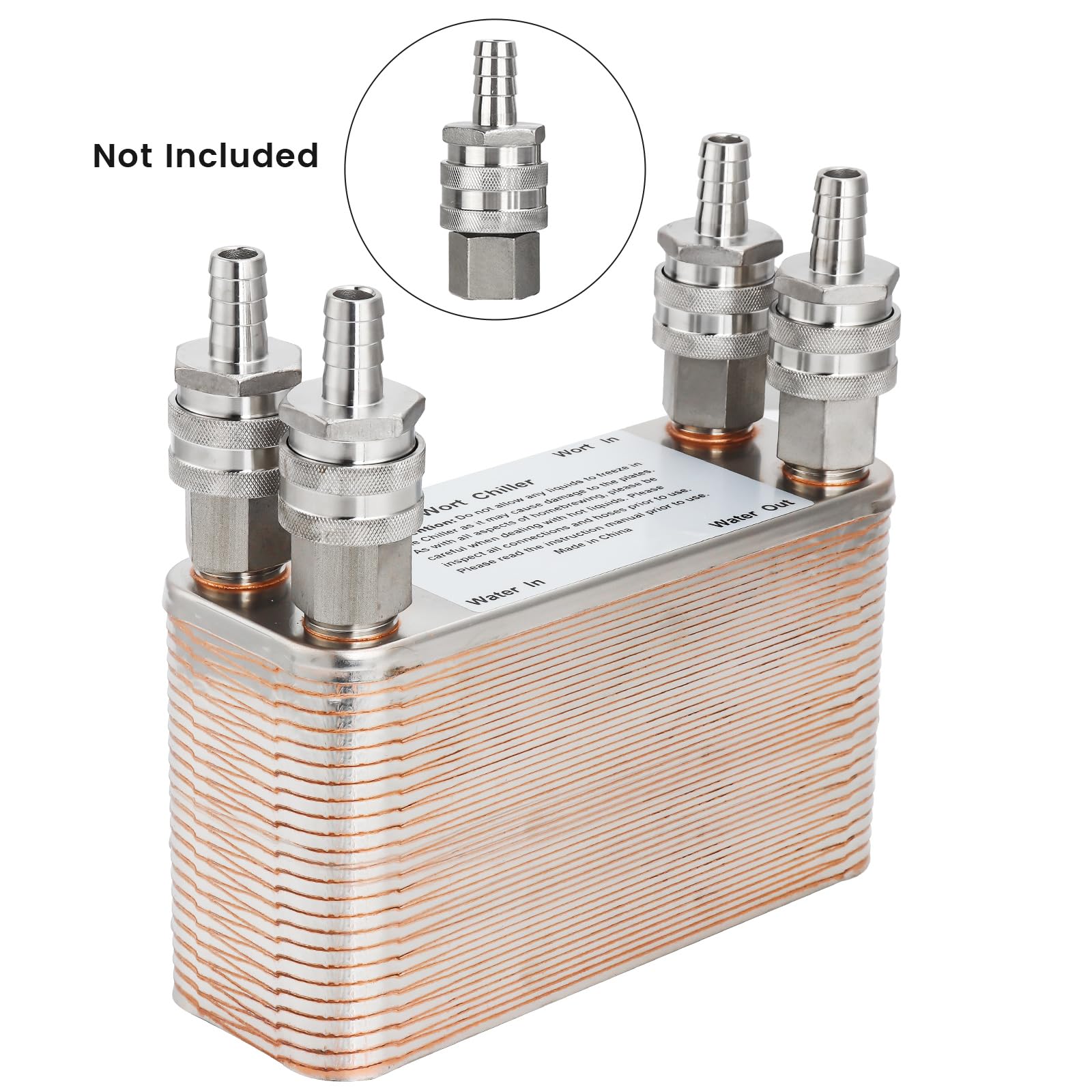 MRbrew Wort Chiller 60 Plates, Brazed Plate Copper Heat Exchanger for Homebrew, Stainless Steel 7.5" x 2.9" Plate,1/2 &3/4 NPT Thread Connection Hot Liquid Accelerated Cooler Quick Beer Cooling System