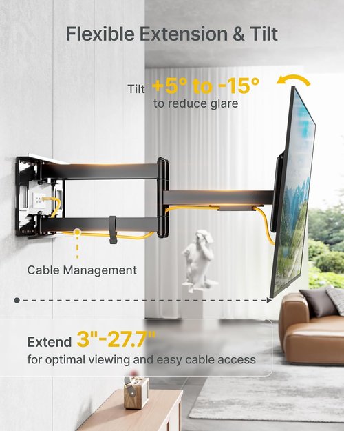 monTEK Heavy Duty XXL Full Motion TV Wall Mount - Fits 60-120 Inch TVs, 265 lbs Capacity, Swivel & Tilt