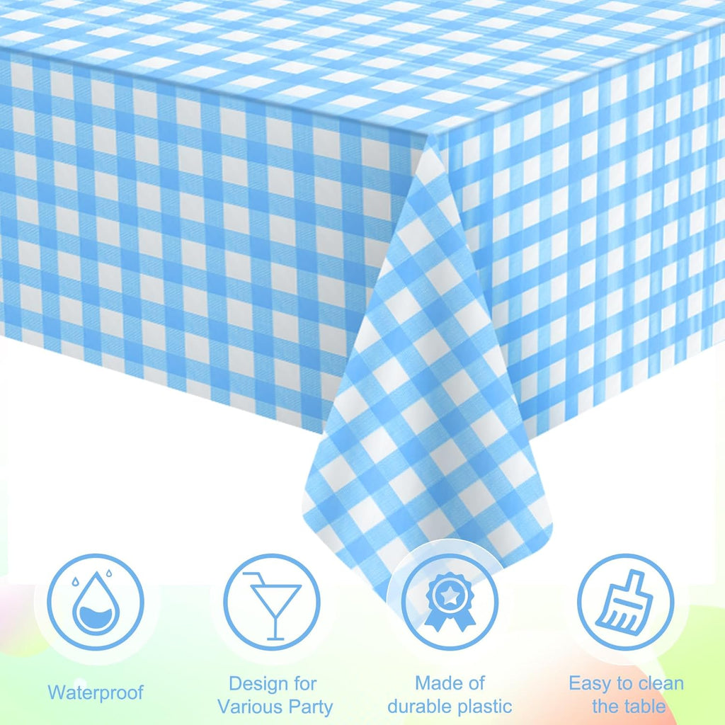 Regine Switzerland Disposable Light Blue Gingham Tablecloth - Perfect for Outdoor Picnics & Parties | 54 x 108 Inch