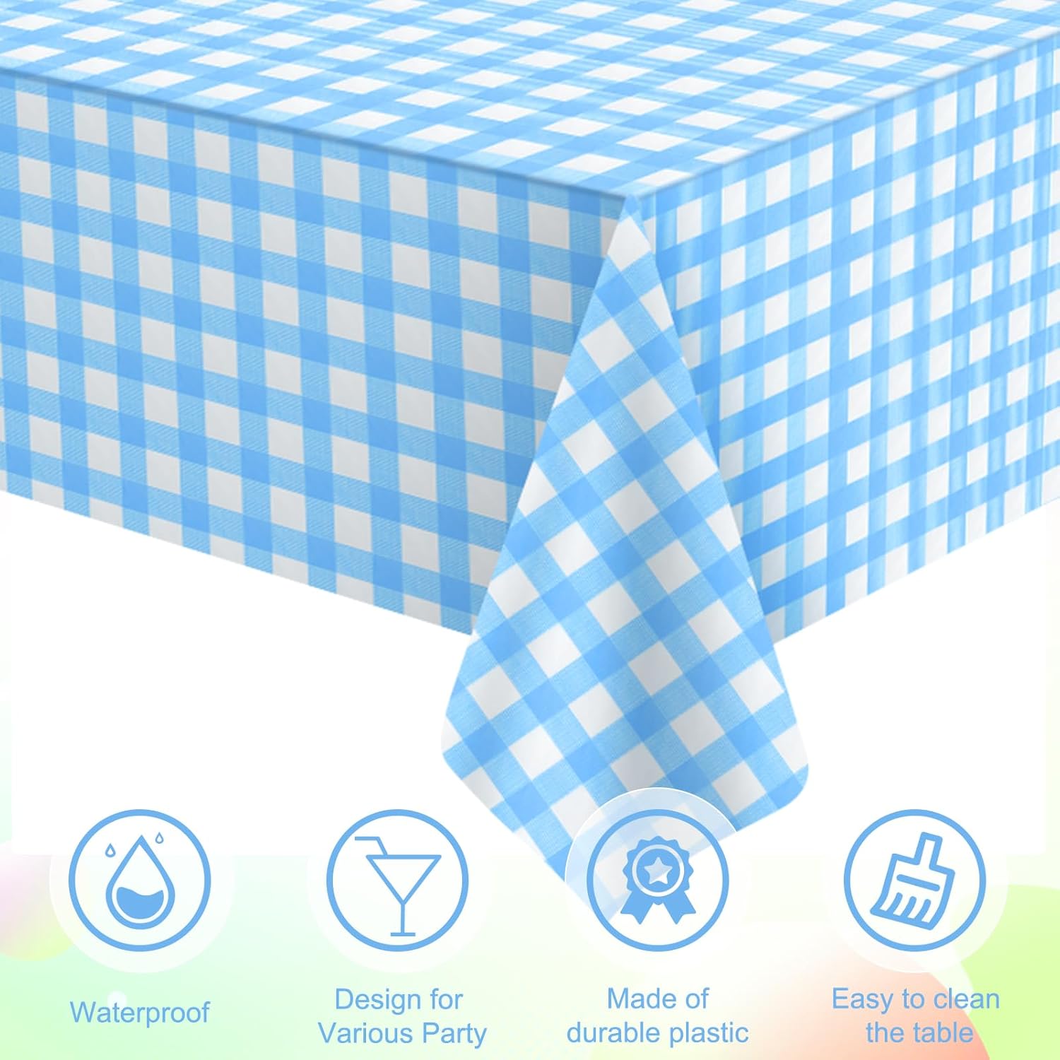 Regine Switzerland Disposable Light Blue Gingham Tablecloth - Perfect for Outdoor Picnics & Parties | 54 x 108 Inch