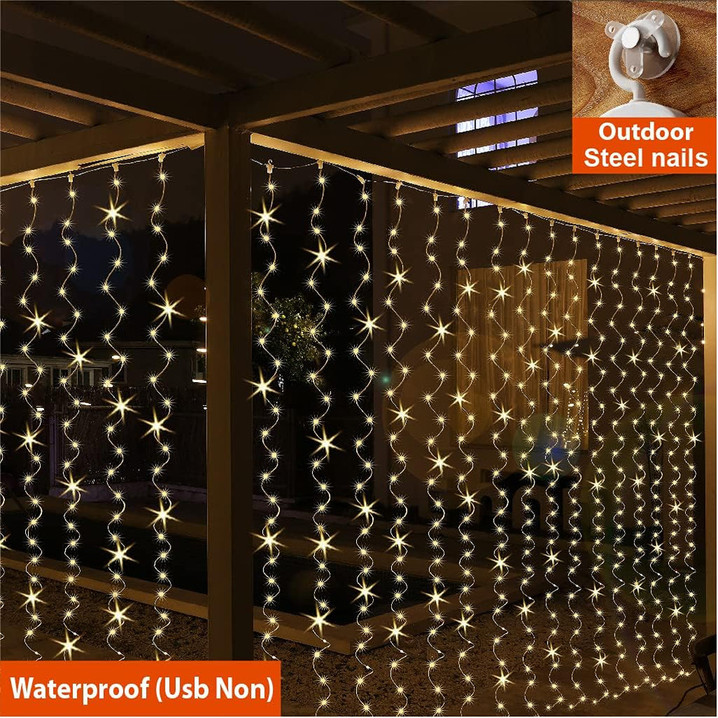 ZSJWL 300 LED Curtain Fairy Lights - Remote Control, 8 Modes, 9.8x9.8 Ft, Warm White Twinkle Lights for Bedroom & Events