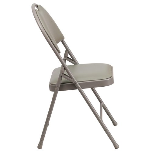 Flash Furniture 2 Pack HERCULES Series Ultra-Premium Triple Braced Gray Vinyl Metal Folding Chair with Easy-Carry Handle