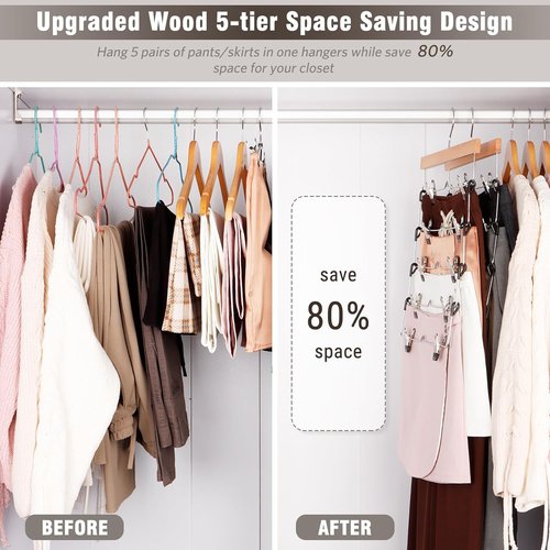 DOIOWN Skirt Hangers - Space-Saving Beechwood Design | Non-Slip Clips | 3-Pack Closet Organizer