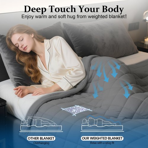 HCOIW Weighted Blanket for Adults (20 lbs, 60” x 80”) Queen Size Heavy Blanket, Breathable Cotton with Natural Glass Beads, Machine Washable
