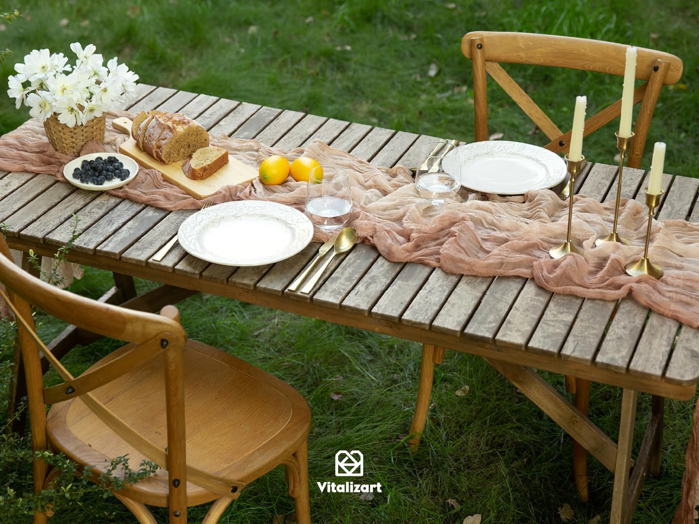 Vitalizart Cheesecloth Table Runner - 10ft Rustic Boho Decor in Light Nude White for Weddings & Events