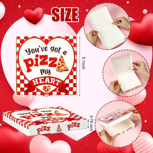 Fullhawl 50 Pcs Valentine‘s Day Heart Mini Pizza Box Square Cardboard Pizza Box Small Cookie Boxes for Valentine Celebrations Party Favors Birthdays Weddings, (5.1 x 5.1 x 0.78 Inches)