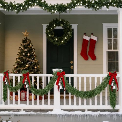 Aiinoo 2 Pcs 6 Ft Artificial Norfolk Pine Garlands Real Touch Winter Greenery Garland Faux Green Garland for Table Centerpieces Mantle Wall Indoor Outdoor Christmas Decorations