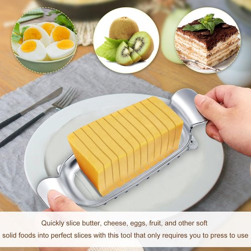 Butter Slicer, Stainless Steel Cheese Cutter Butter Slicer Parts With Ergonomic Handle, Kitchen Food Tool Butter Cutter Wire Cheese Slicer Cutting Cheese, Butter, Eggs, Fruit