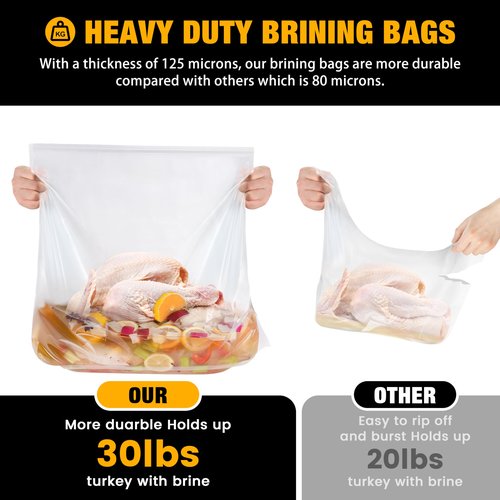 Brining Bag for Turkey Under 18lbs, 2 Pack, 21.6''x19.6'', Double Zip-lock Seal Turkey Brine Bags, Thickened Brine Bag with 2 Cotton Strings Hold up 30lbs