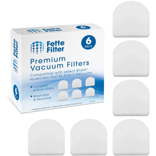 Fette Filter - 6 Pack Replacement Washable Foam Filters compatible with Shark WD100, WD101, WD101C, WD200, WD200C, WD201, WD201C HydroVac Pro XL 3-in-1 Vacuum - Pack of 6