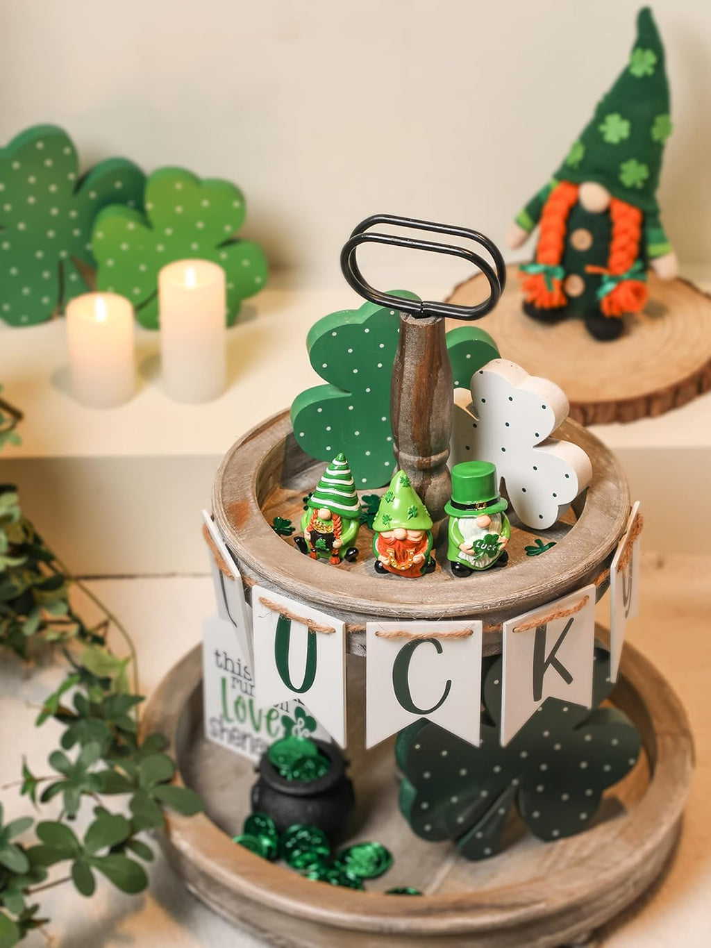 St. Patrick's Day Gnome Decor - 3Pcs Lucky Resin Gnome Ornaments for Tiered Tray | Home Table & Shelf Decor