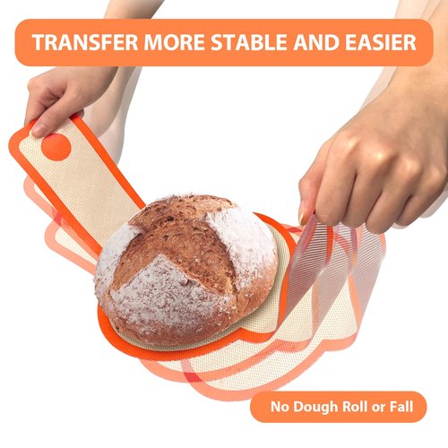 Silicone Bread Sling Oval and Round, 2Pcs Non-Stick Reusable Bread Sling, Sourdough Tools & Dutch Oven Accessories, Orange
