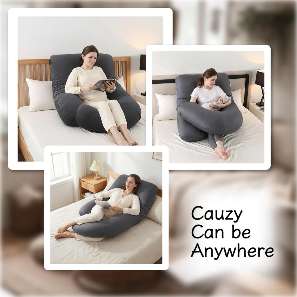 ALLOPERA Full Body Pregnancy Pillow - 57 Inch Maternity Support for Back, Neck, and Hips | Removable Washable Cover, Black Milk Fiber