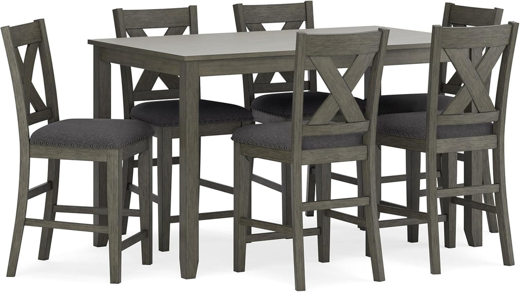 Signature Design by Ashley Caitbrook Casual Counter Height Dining Table & Upholstered Bar Stools Set of 7 - Gray