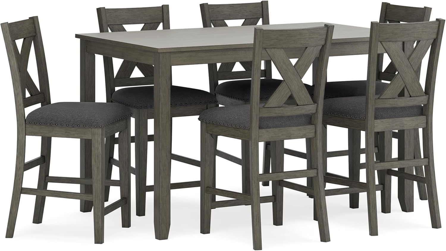 Signature Design by Ashley Caitbrook Casual Counter Height Dining Table & Upholstered Bar Stools Set of 7 - Gray