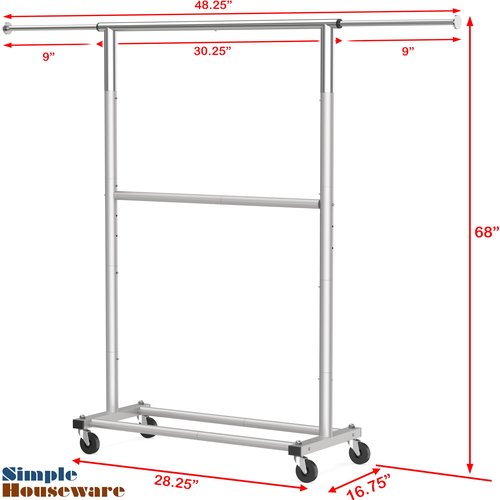 Simple Houseware Double Rod Garment Rack, Grey