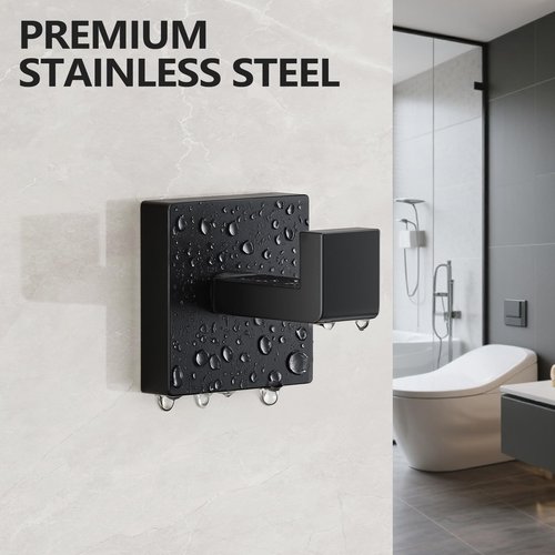 Kruodop 2 PCS Towel Hooks for Bathroom, Wall Mount Towel Holder, Black Matte Wall Robe Hook,Square Stainless Steel Door Hanger Towel Hook for Kitchen, Bedroom,Hotel,Pool,Coats