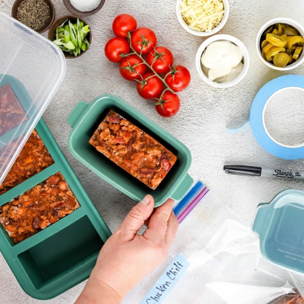 Souper Cubes Stoneware | Premium 5" x 3" Mini Baking Dishes with Silicone Covers - Set of 4 in Kale