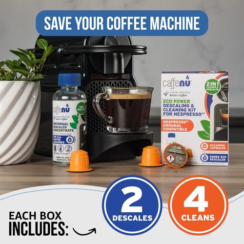 Nespresso Descaling Kit & Cleaning Pods - 2 Use Descaling Solution & 4 Cleaner Pods for Better Tasting Coffee