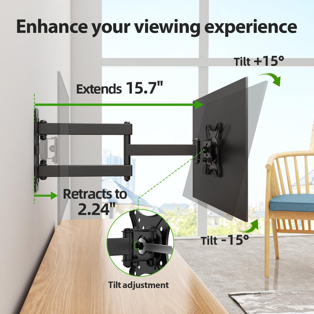 USX MOUNT Full Motion TV Wall Mount - Universal Corner Bracket for 13-32 Inch TVs | Swivel & Tilt Articulating Design, VESA 100x100mm, Supports Up to 33LBS
