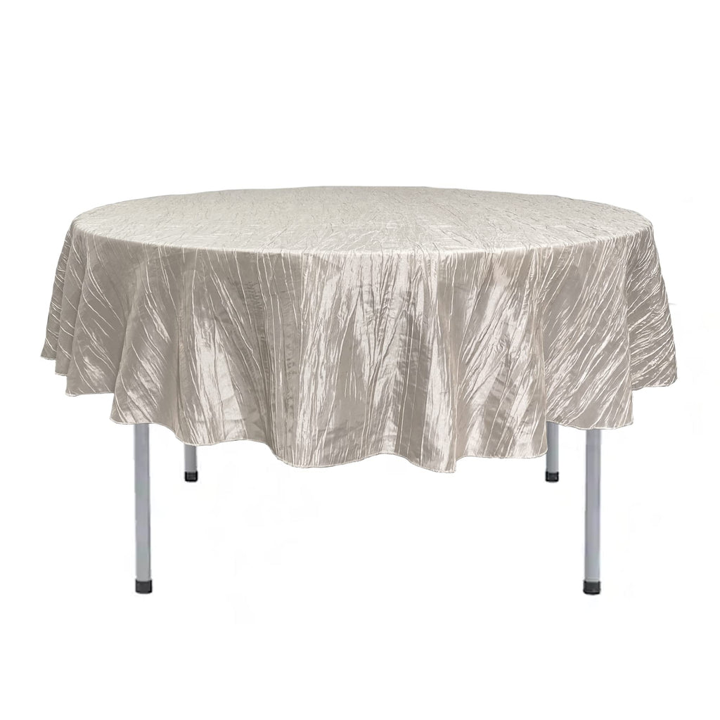 YOUR CHAIR COVERS - 90 Inch Round Crinkle Taffeta Tablecloth - Ivory, Crushed Shiny Dining Table Cloth for Wedding Party Birthday Baby Bridal Shower