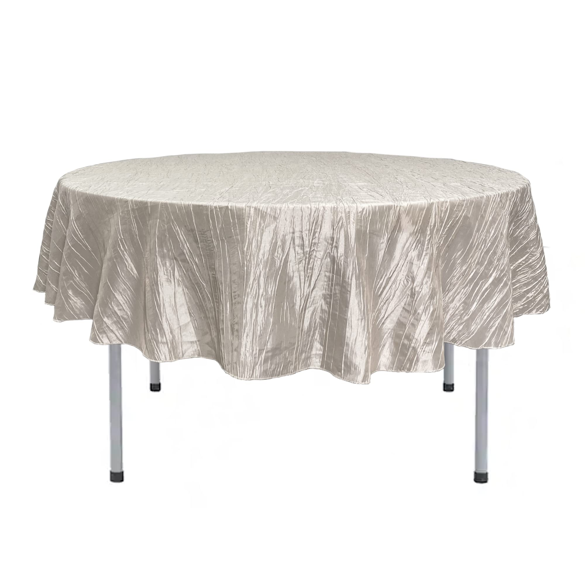 YOUR CHAIR COVERS - 90 Inch Round Crinkle Taffeta Tablecloth - Ivory, Crushed Shiny Dining Table Cloth for Wedding Party Birthday Baby Bridal Shower