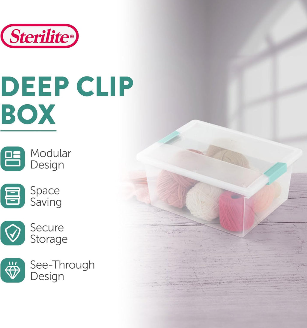 Sterilite 12-Pack Clip Box | Stackable Clear Plastic Bins with Latching Lids for Organized Storage