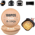 GOAUS Air Fryer Disposable Round Paper Liners - 125 Pcs Extra Large, 9 Inch Unbleached Non-Stick Parchment
