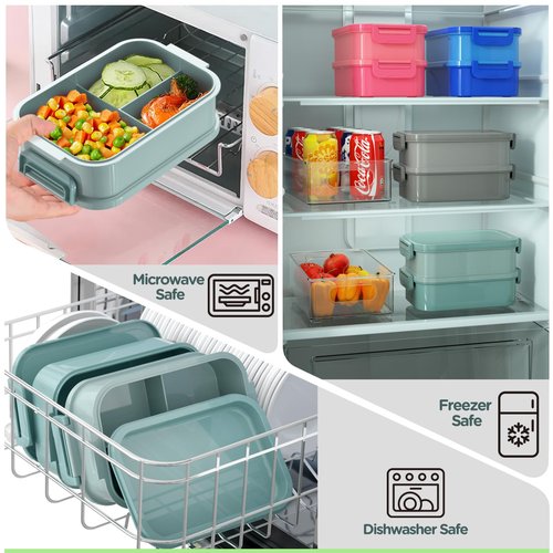 DaCool 2 Pack Adults Lunchbox Bento Box 74 OZ Stackable Lunch Box for Kids Adults Men Women Teens Leakproof Bento Large Lunch Box Container with Fork Spoon Sauce Box for School Work,Grey,Morandi-Green
