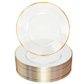 HOME BREEZE 13 Inch Charger Plates, 16 Pack, Clear Charger Plates with Gold Rim, Heavy Duty Disposable Plastic Chargers for Dinner, Elegant Dining, Wedding, Party, Formal Event Decoration (16, Gold)