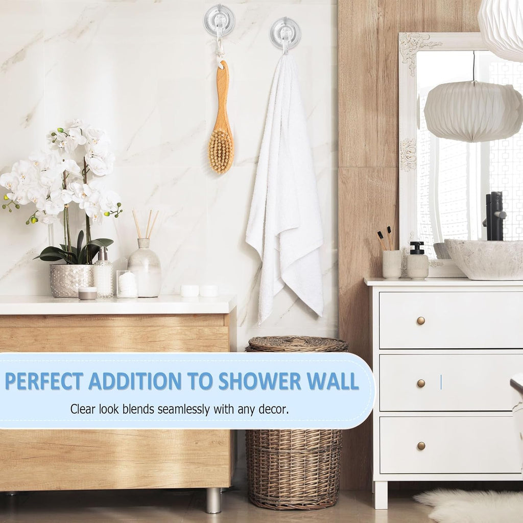 VIS'V Suction Cup Hooks - Heavy Duty Shower Hooks, Removable & Reusable, Clear | 2 Pcs