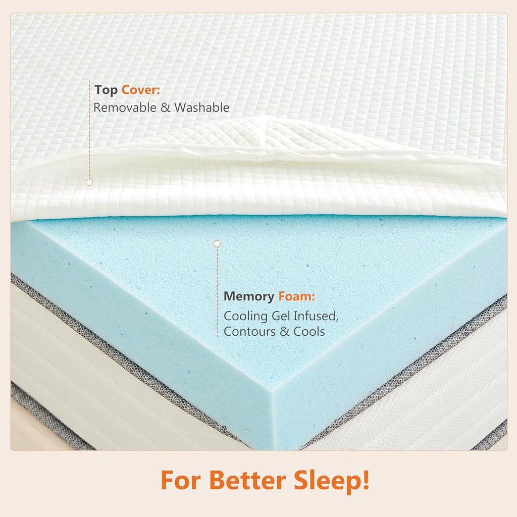 Sweetcrispy Memory Foam Mattress Topper - 3 Inch Thick Gel-Infused Cooling Pad for Full Size Bed | Removable Soft Cover