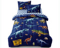 Leaflin Kid Twin Comforter Set - 5 Piece Dinosaur Bedding Set for Boys/Girls - Super Soft Microfiber Bed in a Bag with Comforter, Sheets, Pillowcase, Blue