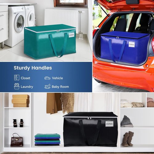 HomeHacks Heavy Duty Moving Boxes - Large Storage Bags with Sturdy Handles | 88L, 6-Pack, Green, Blue, Black