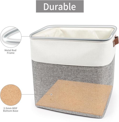 Bagnizer 13x13 Cube Storage Bins - Collapsible Fabric Boxes | 4-Pack Grey & White Organizers for Home & Office
