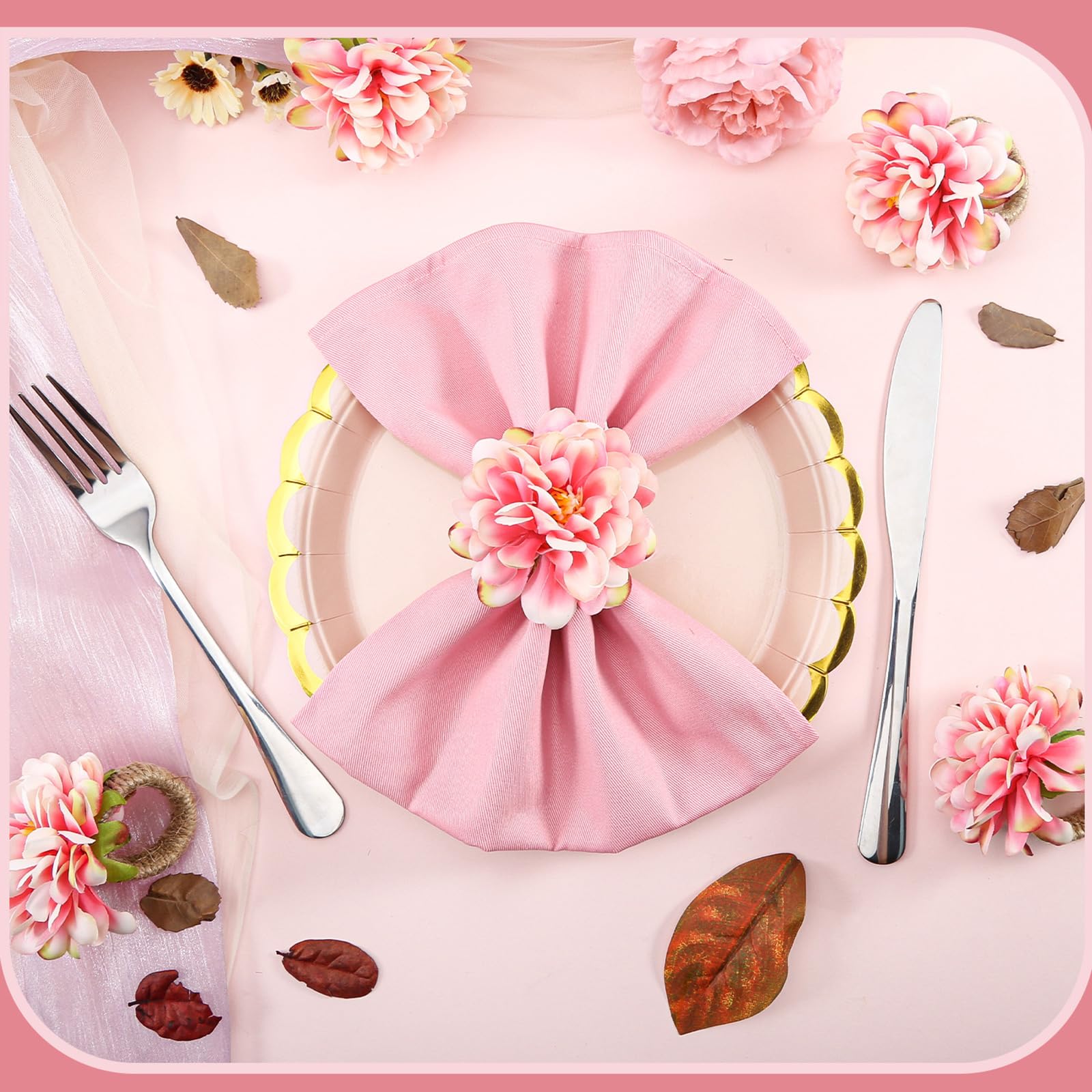 24 Pcs Flower Napkin Rings Daisy Flower Handcraft Floral Napkin Holder Rings for Wedding, Holiday Banquet, Luncheons, Birthday Party Dining Table Decor