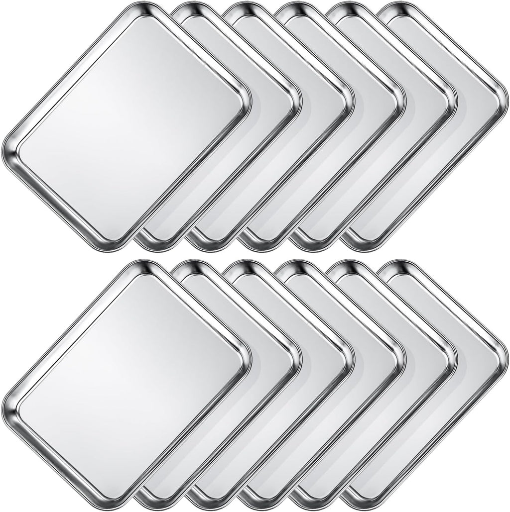 Wildone Sheet Pan Set - 12 PCS Heavy-Duty Stainless Steel Baking Trays | Dishwasher Safe, 9 x 6.7 x 1 Inches