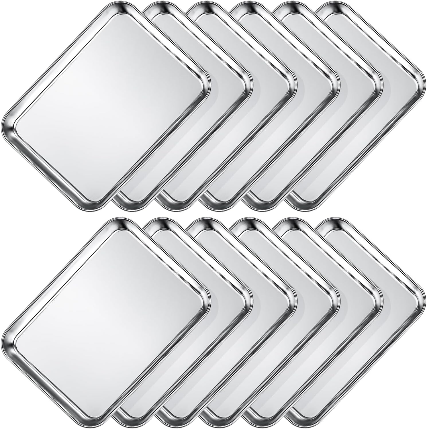 Wildone Sheet Pan Set - 12 PCS Heavy-Duty Stainless Steel Baking Trays | Dishwasher Safe, 9 x 6.7 x 1 Inches