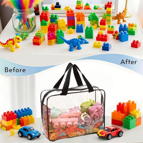 Dismok 6 Pcs Storage Bags with Zipper - Large Board Game Storage with Labels, Clear & Waterproof Toy Organizer for Building Blocks, Puzzles (Black)