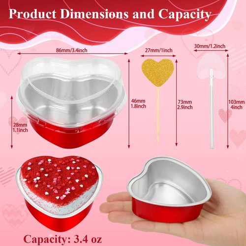 Modacraft 40 Pack Heart Shaped Cake Pans with Lids, Heart Tins with Lids for Valentine Day, Aluminum Foil Mini Cake Pans for Dessert Containers, Heart Cupcake Pan for Weddings Mother's Birthday Party