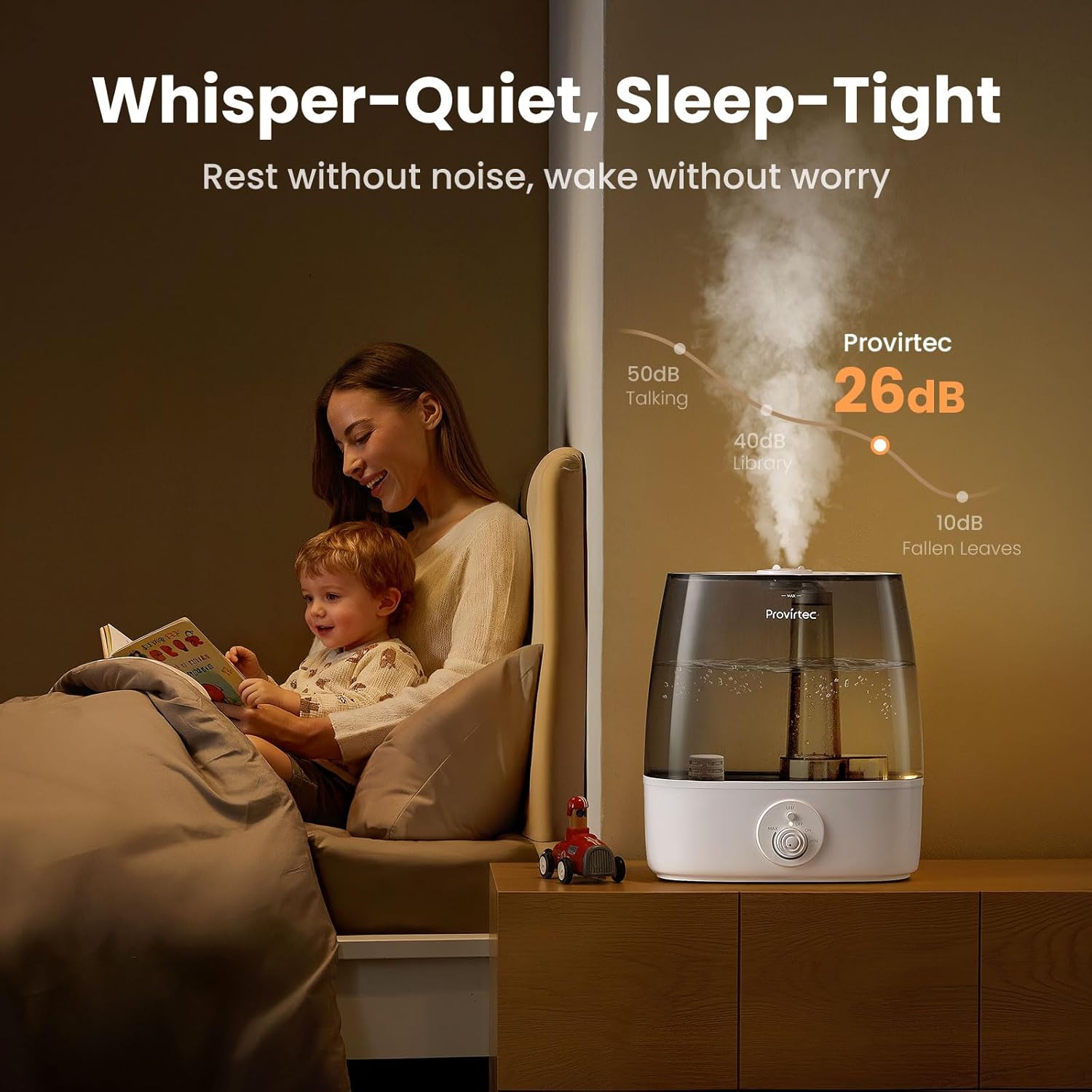 Provirtec 6.5L Humidifier - Ultra Quiet Cool Mist for Large Rooms | Low Maintenance, Top Fill Design, 65H Runtime