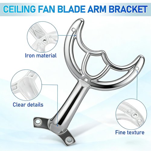 jojofuny Ceiling Fan Support Rod Replacement Metal Blade Arm for Ceiling Fan Parts Repair Sturdy Hardware for Balanced Operation，6.7" x 4.3", Silver
